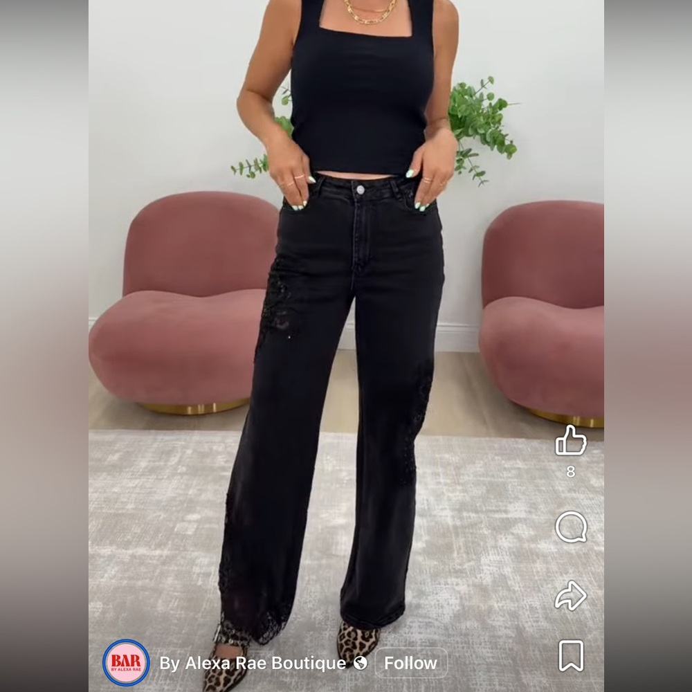 Elegant Black Embroidered Women's Jeans